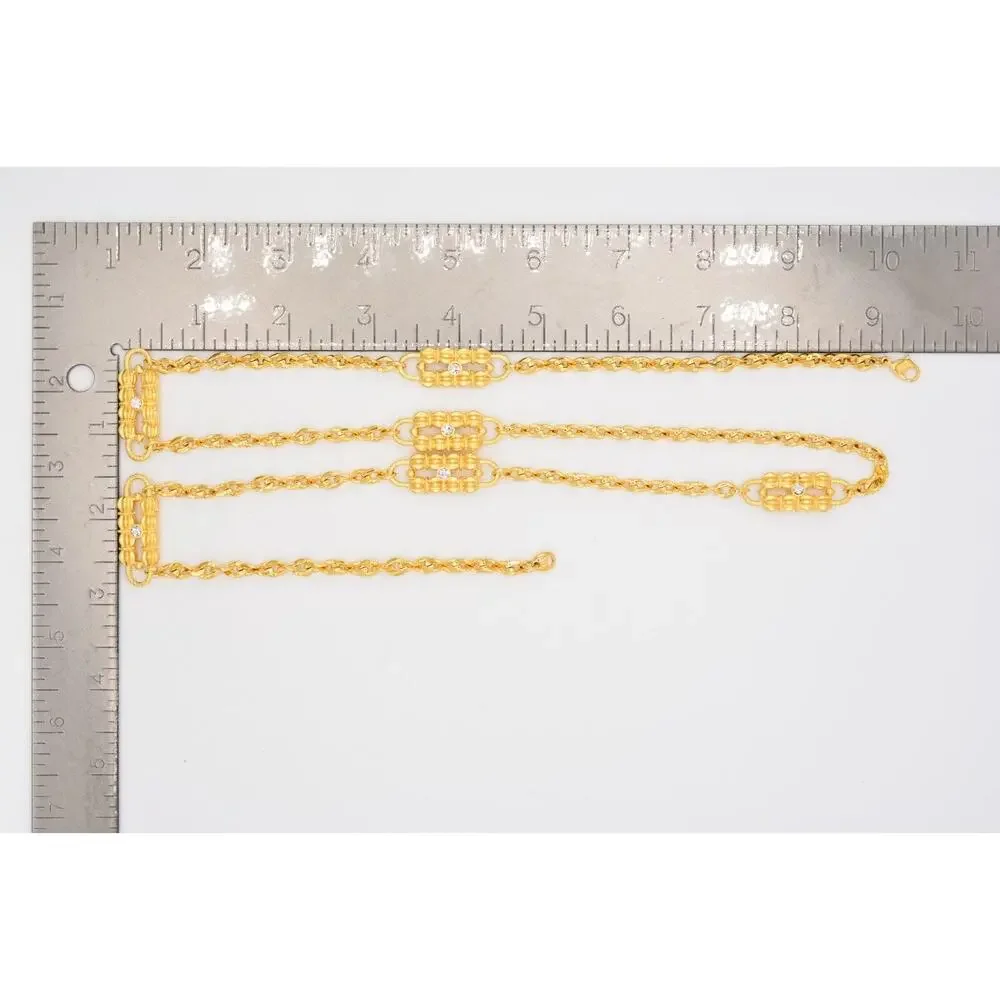 Vintage Station Chain Necklace Brushed Gold Rhinestone Crystal Linked 1980s 9J